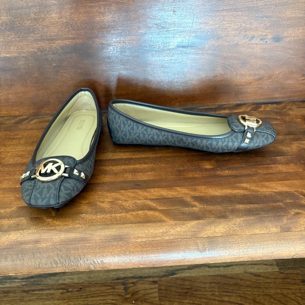 Michael Kors Fulton MK Signature Ballet Brown Flat Shoes Preppy Chic Luxury 10